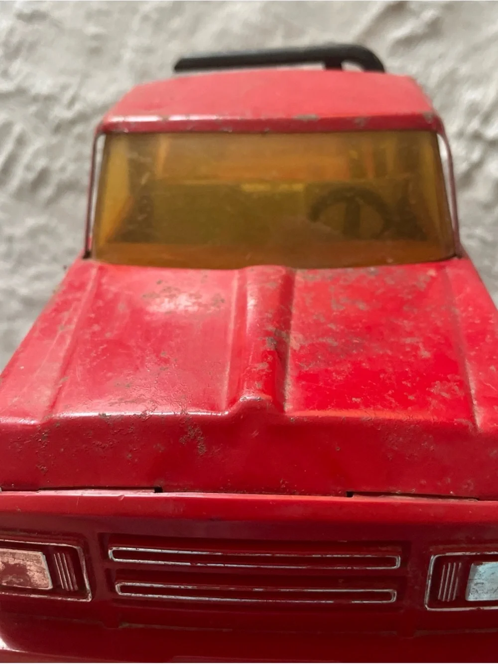 1970’s Tonka Red Pickup Truck with Yellow & Blue Stripe Accents